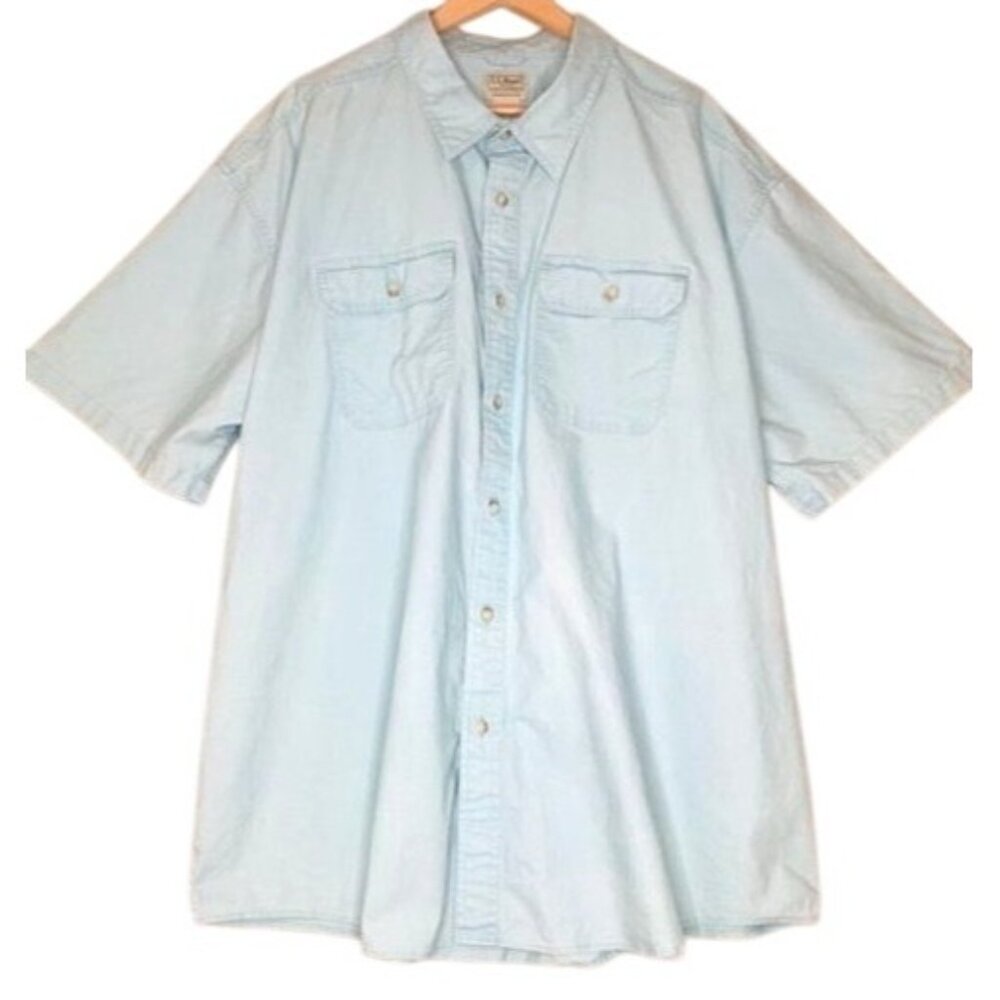 L.L.Bean‎ Mens Light Blue Button-Up Short Sleeve Shirt XXXL Traditional Fit